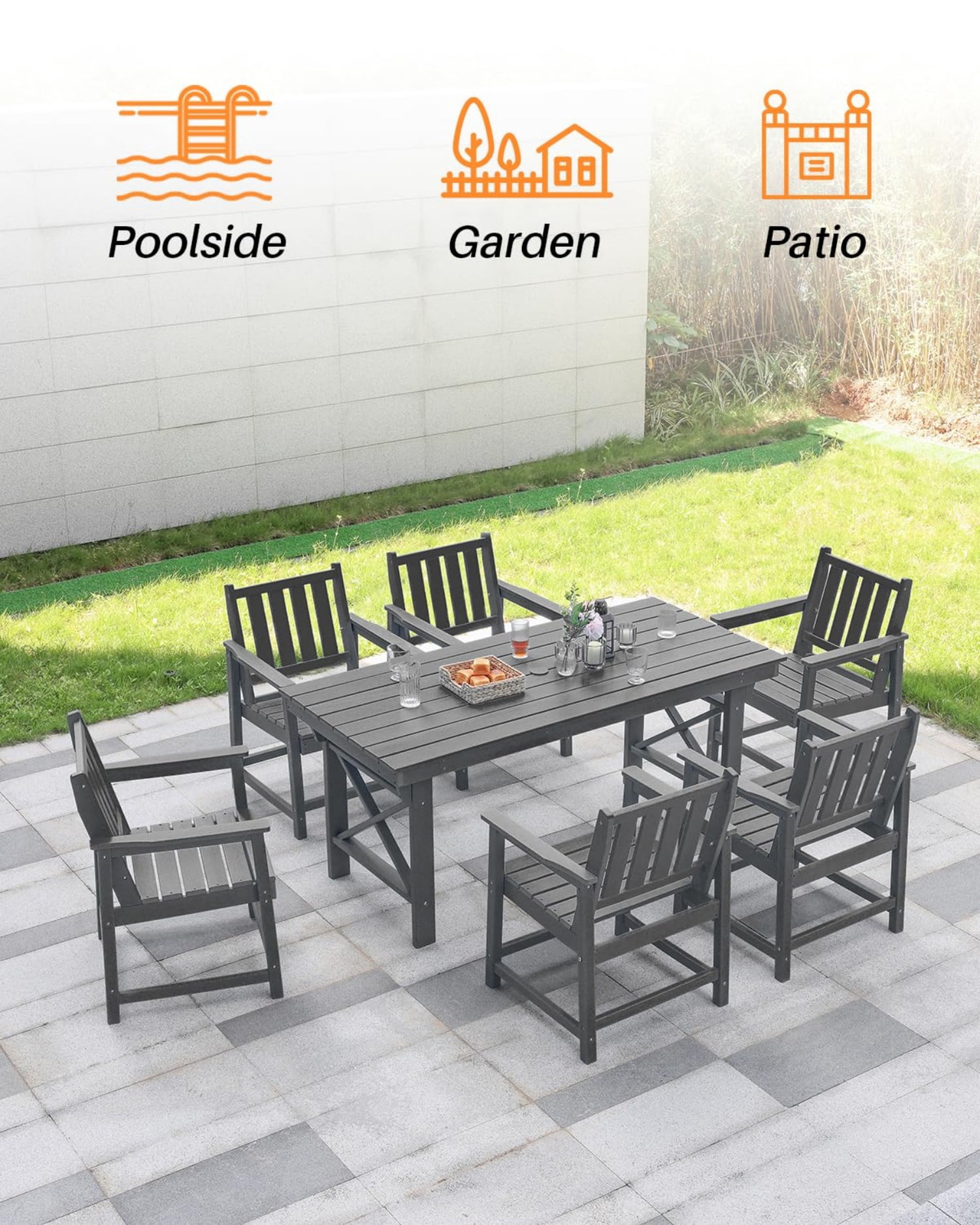 HDPE Dining Chair Set of 4, All Weather Outdoor Dining Chairs with Ergonomic Backrest, Heavy Duty Patio Chairs for Backyard, Garden, Poolside, Deck, Smoke Gray