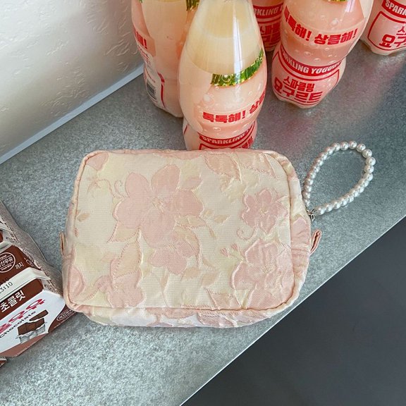 Fashion Portable Cute Cosmetic Pouch Wash Pouch Relief Flowers Female Hand-held Makeup Organizer Toiletry Bag Print Cosmetic Bag Make Up Storage Bag Storage Bag Makeup Case B