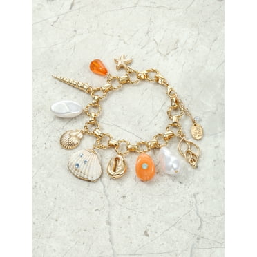 Time and Tru Goldtone Coastal Charm Bracelet, Coral, 1 Pieces