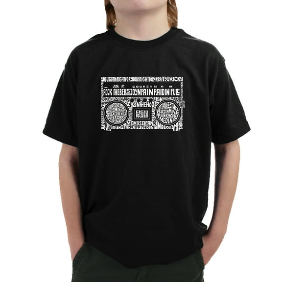 LA Pop Art Boy's Word Art T-shirt - Greatest Rap Hits of The 1980's