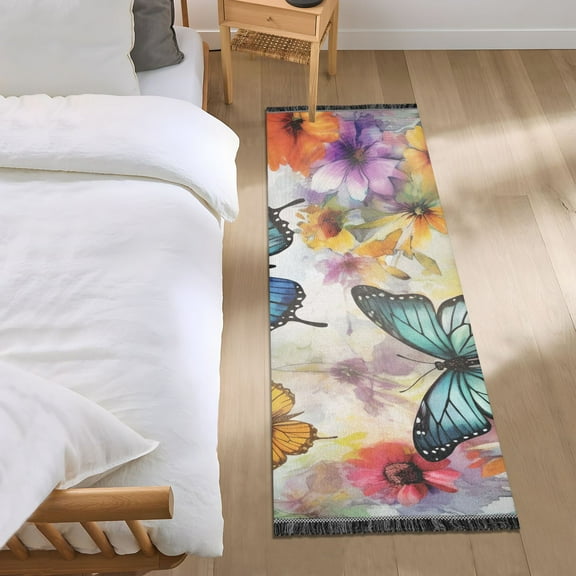 Oil Butterflies Flying Runner Area Rug 2x6 Soft Non-Slip Washable Bedside Carpet for Hallway Bedroom Living Room Home Decor