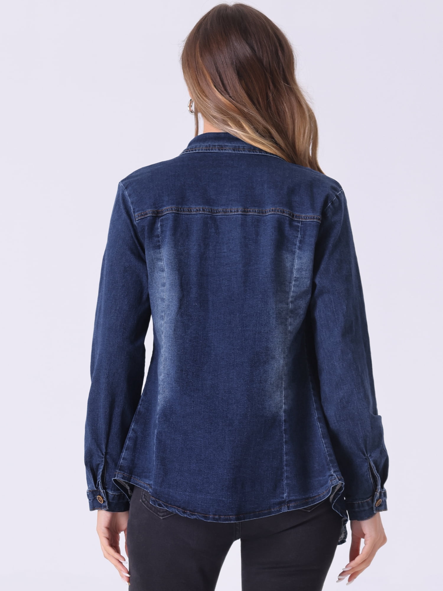DARING DIVA Women's Long Sleeve Denim Jacket S Dark Blue