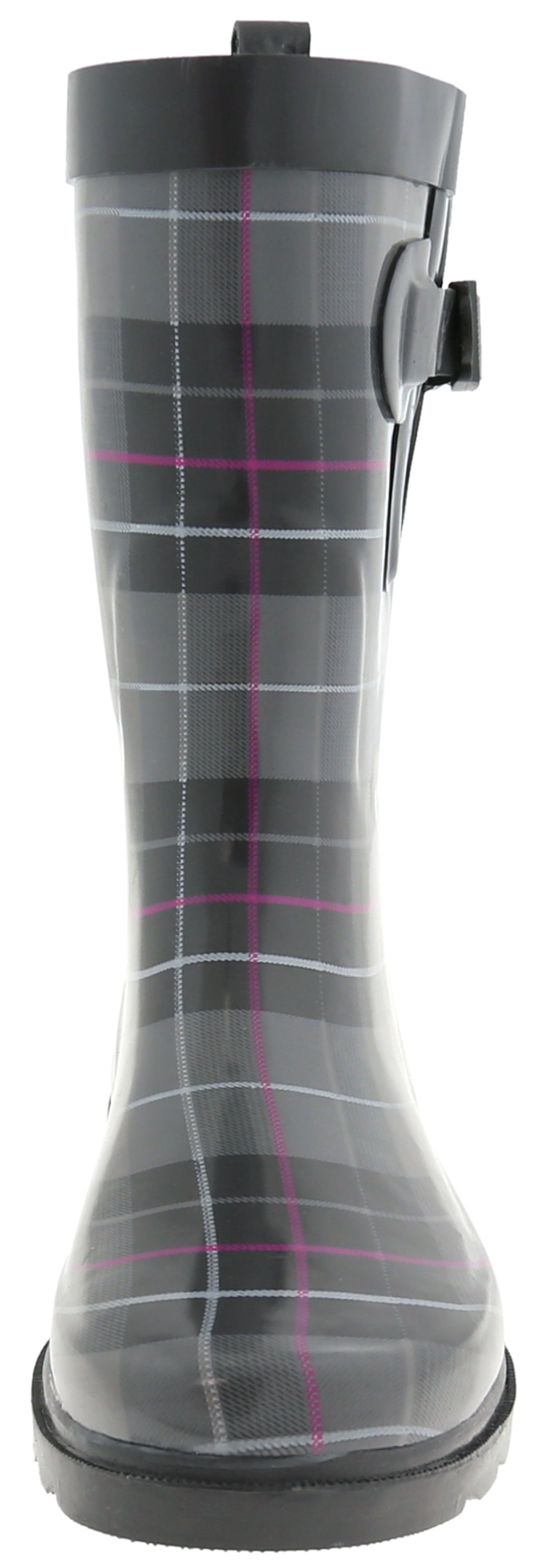 Shiny Classic check Printed Mid Calf Rubber Women Rain Boot