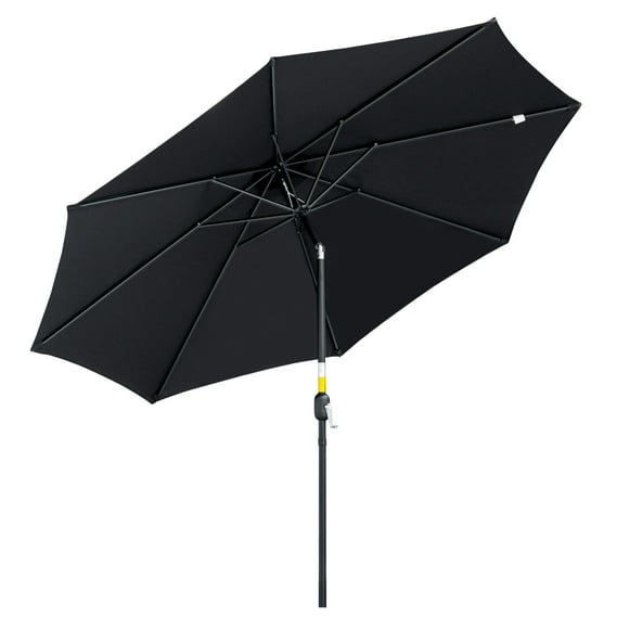 Outsunny 10' x 8' Parapluie de Marché Rond, Parasol de Patio avec Manivelle et Inclinaison, Parasol Extérieur pour Jardin, Banc, Pelouse, Noir