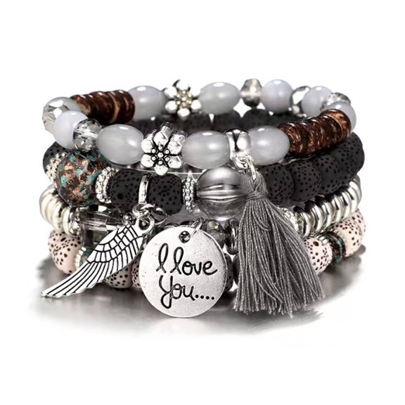 Designice Ladies Girls Bracelet,Boho Stretch Beaded Bracelet,Crystal Electroplating Beaded Bracelet,Gray