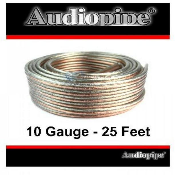 25' Ft 10 Gauge Clear Stranded 2 Conductor Speaker Wire Car Home Audio