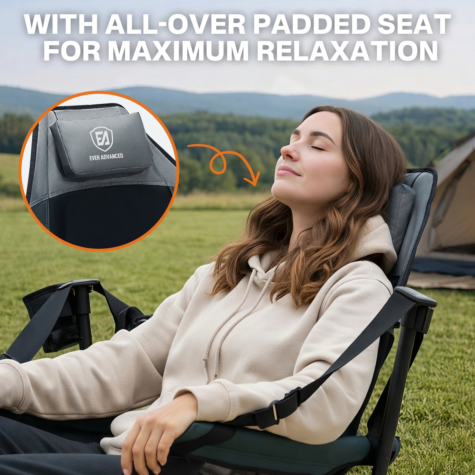 EVER ADVANCED Swinging Hammock Camping Chair with Adjustable Backrest, Supports 300 lbs, Black