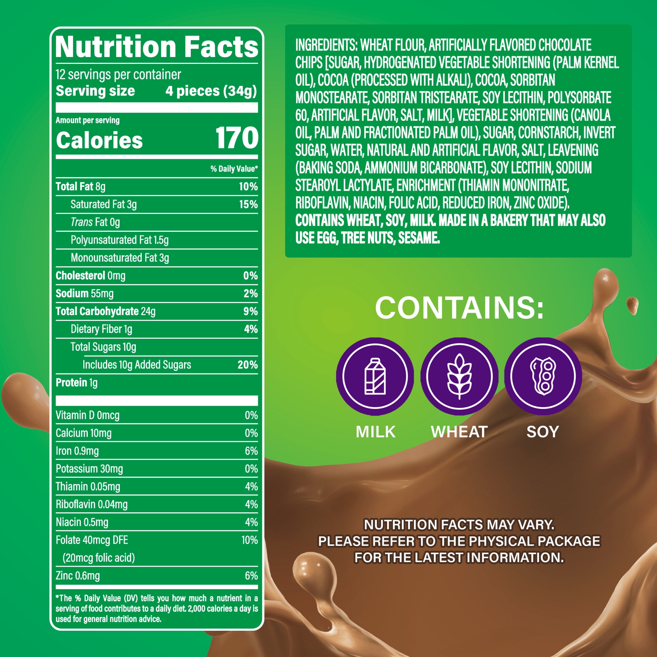 Marinela Trikis Chocolate Chip Cookies, 8 packs, Cookies, 14.11 oz Box