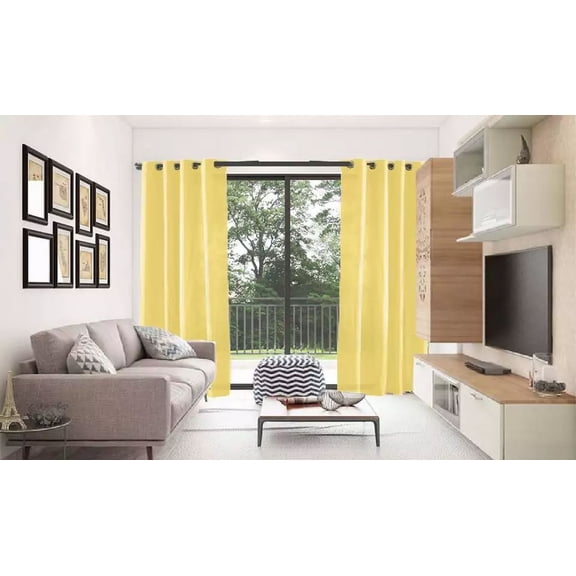 2 PANEL MIRA  SOLID YELLOW SEMI SHEER WINDOW FAUX SILK ANTIQUE BRONZE GROMMETS CURTAIN DRAPES 55 WIDE X 108" LENGTH