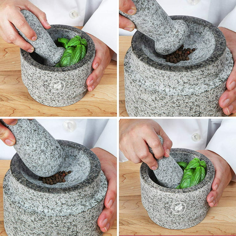 Laevo Granite Mortar and Pestle Set - 5.5 inch, 17 oz - Unique Double Sided - Pestle and Mortar Bowl Solid Stone Grinder - Guacamole Mortar and Pestle