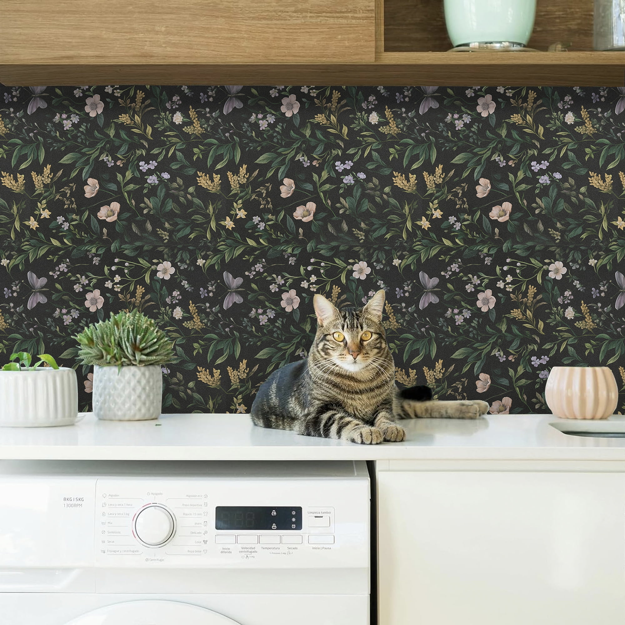 Abyssaly Floral Peel and Stick Wallpaper Self Adhesive Removable Flower Wall Paper 17.3"× 236" / 1 Roll Green Vintage Vinly Contact Paper Waterproof