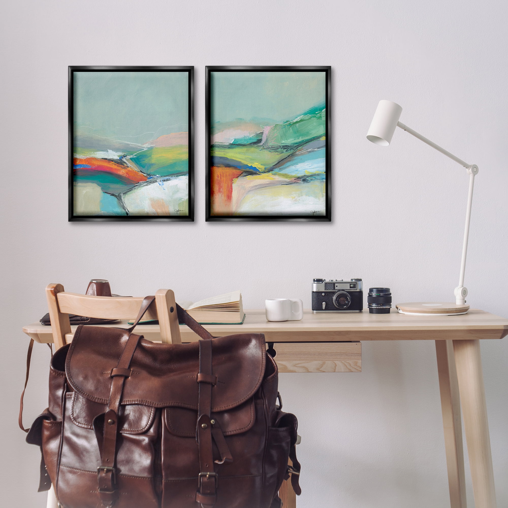 Stupell Industries Impressionist Pastel Landscape Abstract Painting Black Floater Framed Canvas Art Print Wall Art, 17 x 21, Set of 2
