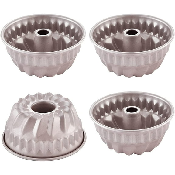 CHEFMADE Mini Tube Pan Set, 4-inch 4Pcs Non-Stick Kugelhopf Mold for Oven and Instant Pot Baking (Champagne Gold)