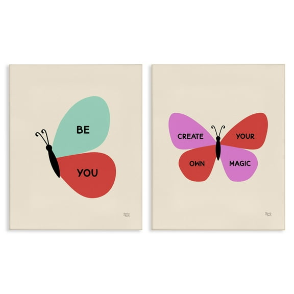 Stupell Industries Inspiring Butterfly Sentiments Animals Painting Wrapped Canvas Art Print Wall Art, 16 x 20, Set of 2