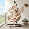 thumbnail image 3 of CHINNLUU Oversized Hanging Egg Chair with Stand, Outdoor Indoor Wicker Swing Chair with UV-Resistant Cushions and Rain Cover, 400lbs Capacity Patio Hammock Chair for Backyard, Balcony, Beige, 3 of 12