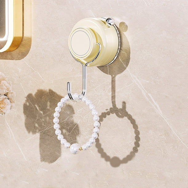 Suction Cup Hook Wall Mounted Strong Hold | No-Drill Vacuum Bathroom Kitchen Organizer | Plastic Space-Saving Clothes Towel Holder | Beige Clear Gray | 1 Pack | 4x2.4x2.3 in