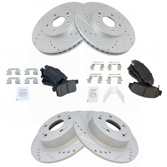 TRQ Front and Rear Performance Brake Pad & Rotor Kit Brake Pads Brake Rotors Set Ceramic Premium G-Coated Fits Select 2011-2014 Acura TSX 2011-2012 Honda Accord