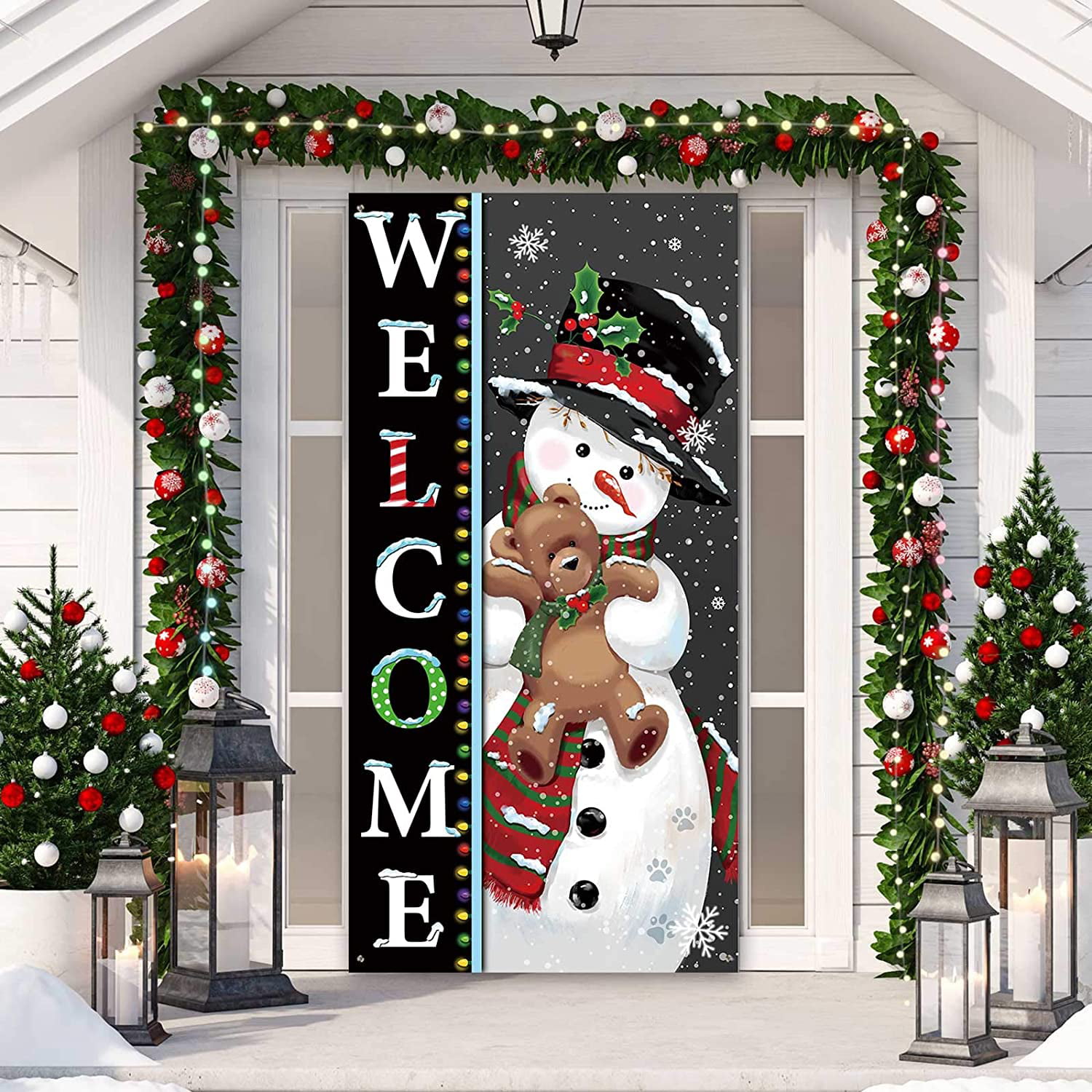 door decoration, winter home decor wall hanging Snowman door banner door banner door sign