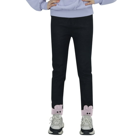 CAIVO Kids Toddlers Girls Lined Jeans Winter Denim Jeggings Warm Pants Trendy Child Daily Wear Trousers