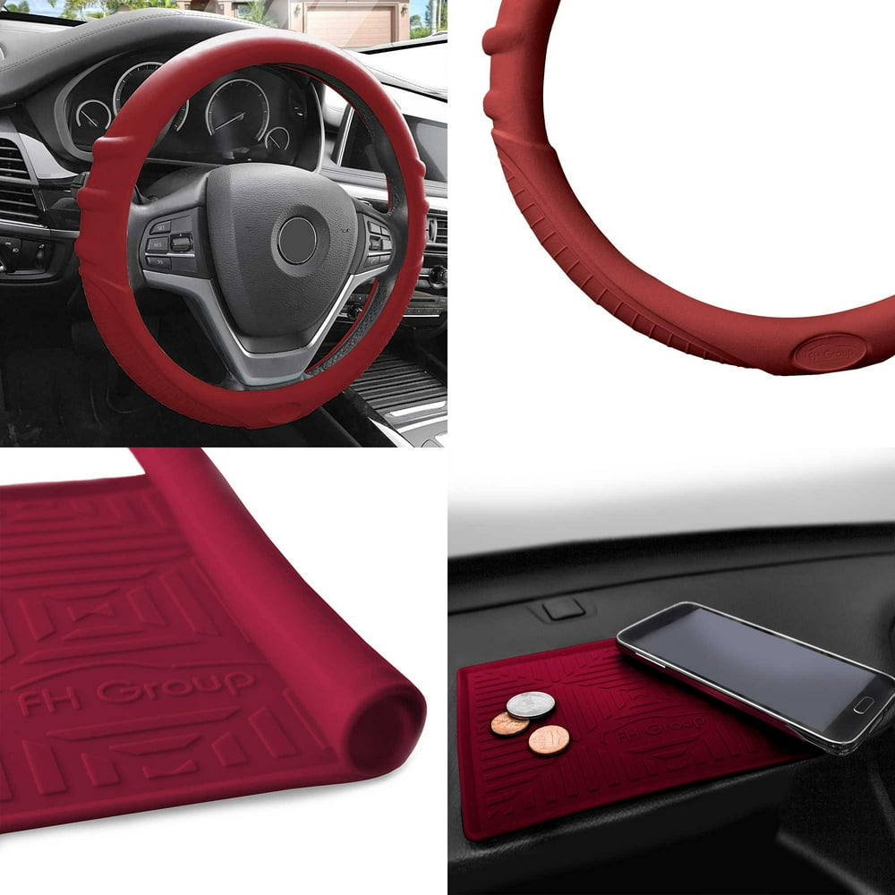 FH Group, Silicone Steering wheel cover Grip Marks w/ Burgundy Dash Mat