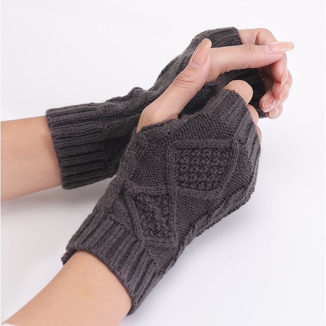 RXIRUCGD Gants d'Hiver Femmes Gants d'Hiver Chauds en Tricot Sans Doigts avec Trou pour le Pouce Chauffe-Bras Mitaines