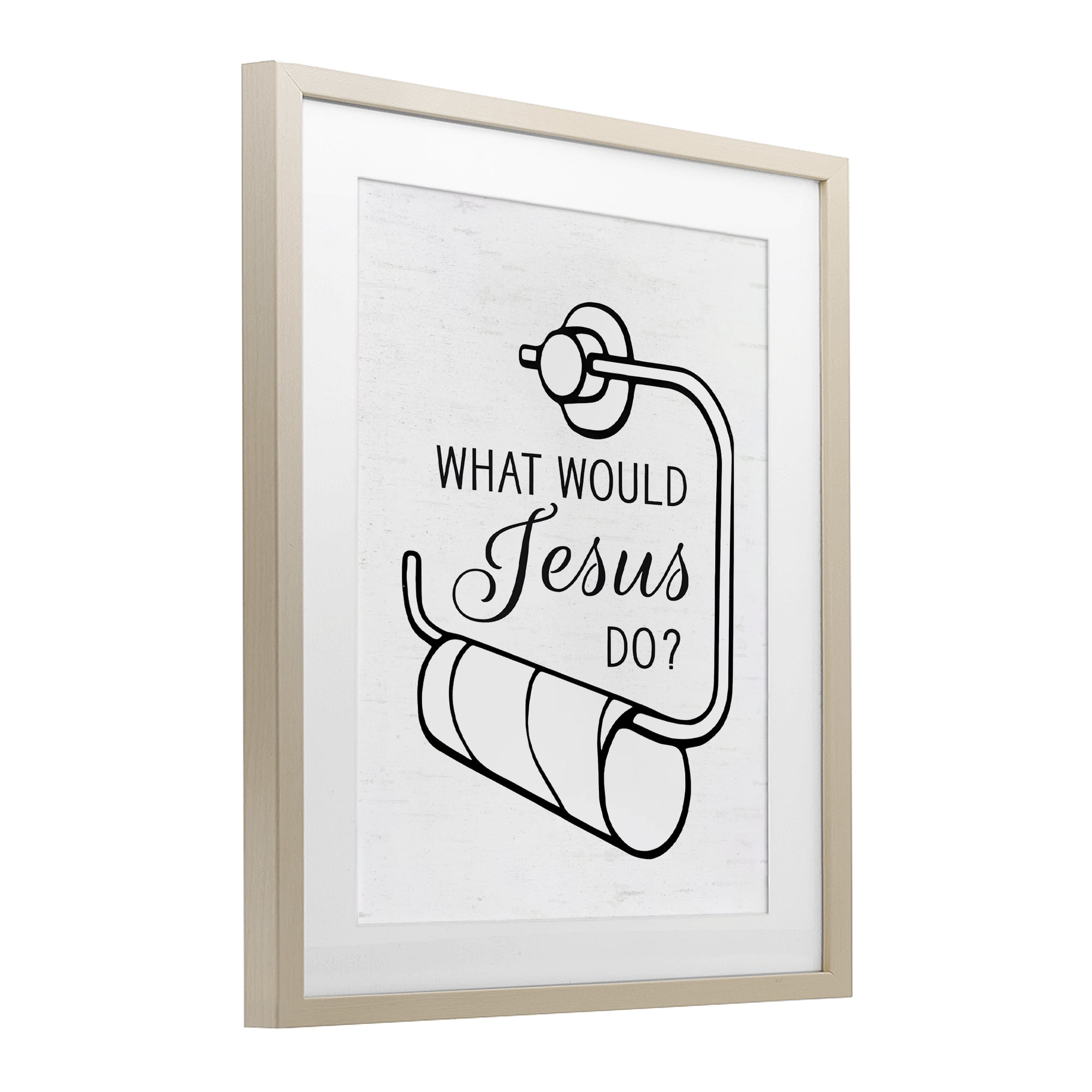 What Would Jesus Do Toilet Paper Birch Framed Print Under Glass, design by Lettered and Lined