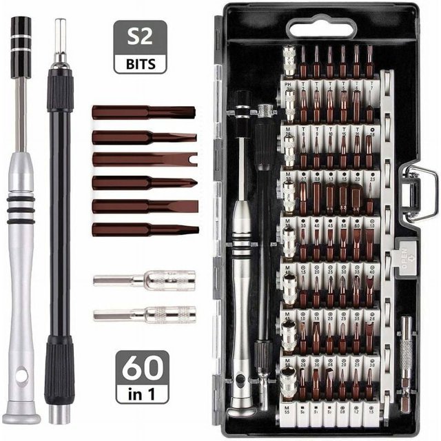 Jinsinto Kit de tournevis de précision, 60 en 1 Jeu tournevis magnétique, Torx Bit Computer réparation pour Macbook, PS4 Pro, Iphone, PC, DIY, Montres, lunettes