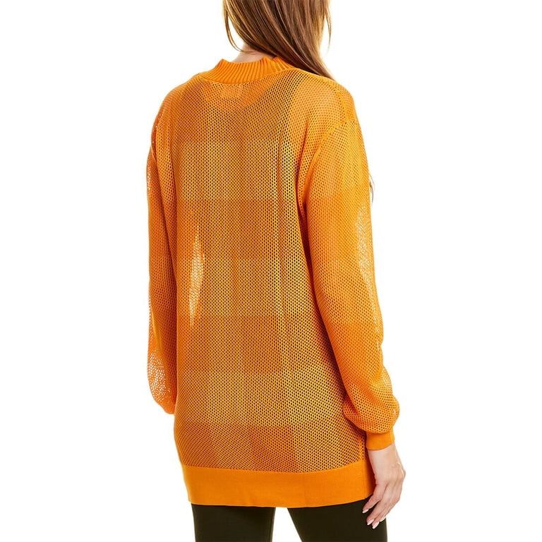 Burberry Ladies Deep Orange Zoie Check Mesh Lace V-Neck Jumper