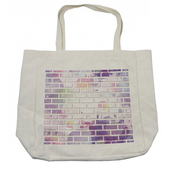 Wall Shopping Bag, Vector Illustration of Graffiti Brick Wall Pattern Design Street Art, Eco-Friendly Reusable Bag for Groceries Beach and More, 15.5" X 14.5", Cream, by Ambesonne