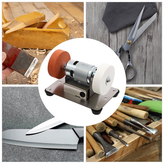 Mini Bench Grinder, 96W Variable Speed Benchtop Sander 3000-6000RPM with 2.75'' Dual Grinding Wheels, Compact Stainless Steel Knife Sharpener & Metal Polishing Machine