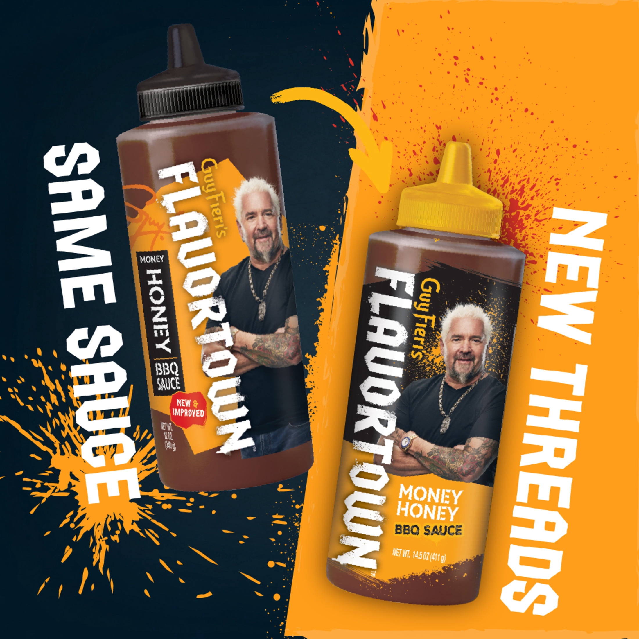 (3 pack) Guy Fieri Flavortown Money Honey BBQ Grilling Sauce, Sticky Glaze for Chicken Wings and Ribs, 14.5 oz