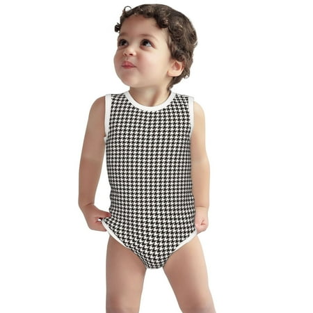 

Vsdgher Houndstooth Black And White Print Baby Unisex Baby Cotton Sleeveless Bodysuits Soft and velvety comfortable and breathable
