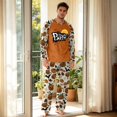 thumbnail image 3 of Men's Halloween Pajama Set Long Sleeve Raglan Soft Cotton Loungewear with Letter Print Top & Full Length Pants for Home Night Beige L, 3 of 6