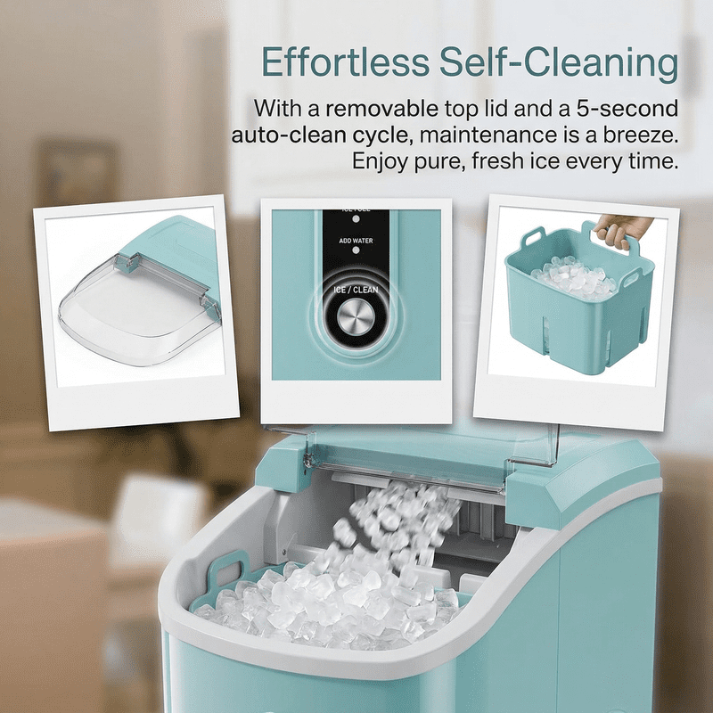 Countertop Nugget Ice Maker,Chewable Pellet Ice Machine with Self-Cleaning Function, 33 lbs/24H Portable Ice Maker for Home, Kitchen, and Office, Green