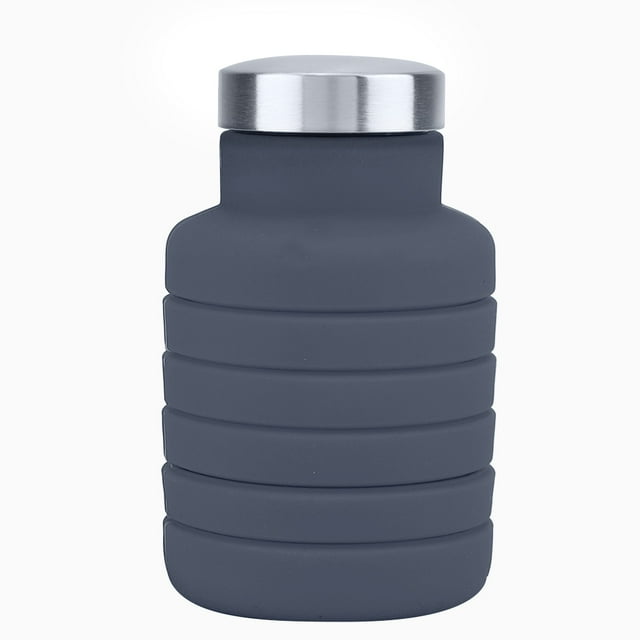 Botella de agua portátil y plegable de 500 ml para viajes al aire libre, oficina y hogar (negro)