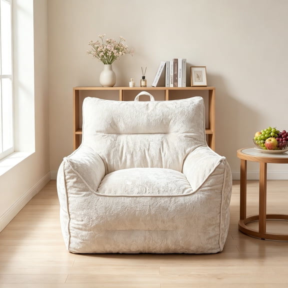 Single Seat Floor Cushion Sofa Chenille Bean Bag Chair with Backrest, Fully Assembled Compact for Adult Kid Reading Gaming Chair