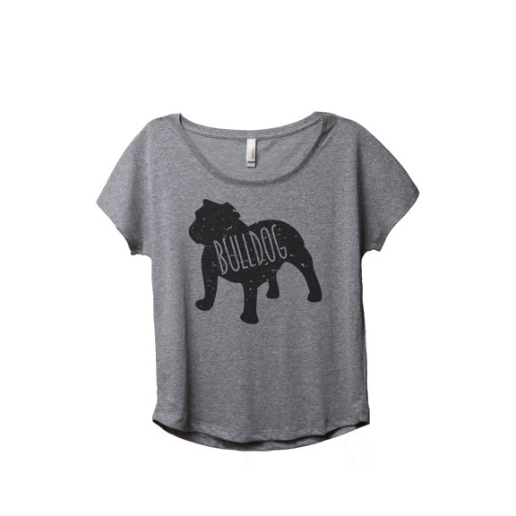 Thread Tank Bulldog Dog Silhouette Women's Relaxed Slouchy Dolman T-Shirt Tee Heather Grey Small