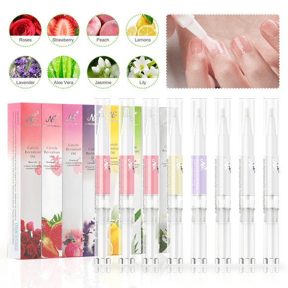 Fawoonu 8-Piece Set Nail Revitalize Cuticle Oil Pens Kit - Nail Care Treatment Tools with Various Flavors - Rose, Jasmine, Lavender, Aloe, Strawberry, Peach, Lemon, Lily - Professional Nail Art