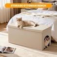 thumbnail image 2 of 3-in-1 Cat Litter Box Enclosure with Odor Control, Multi-Functional Hidden Litter Box Furniture Bench, Dog Proof, Space-Saving Ottoman Cabinet with Flip-Up Lid, Storage Footrest, Beige, 2 of 6