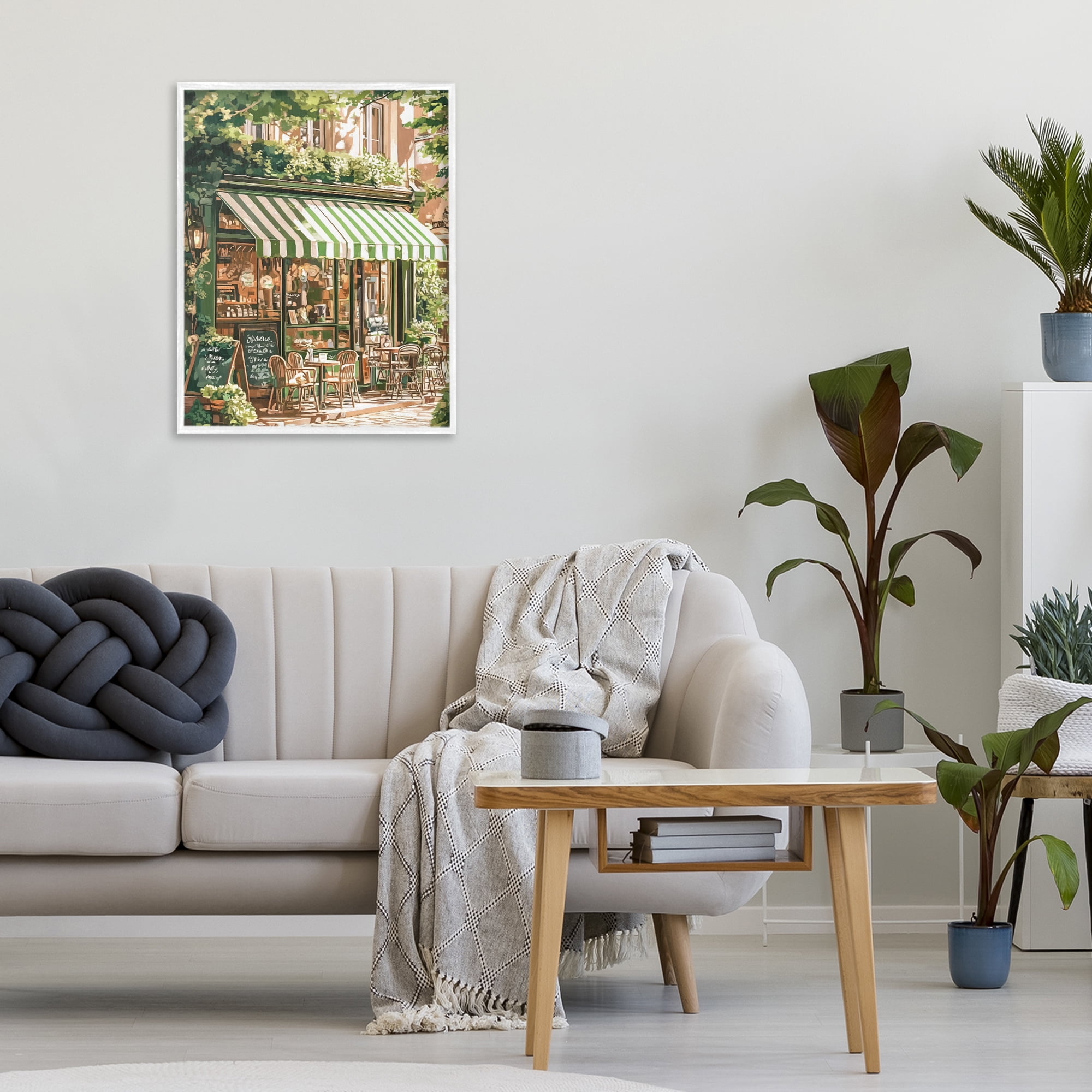 Stupell Industries Coffee Shop Awning & Greenery White Framed Giclee Art, design by LSR Design Studio