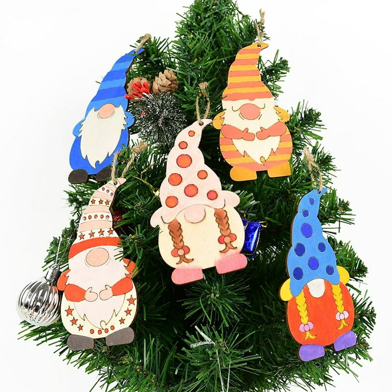 FOMIYES DIY Ornaments Unfinished Wooden, 40Pcs Blank Christmas Gnome Elf  Wood Slices Elf Wooden Hanging Ornaments Decoration with Rope Christmas DIY