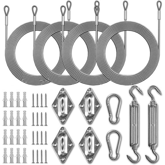 6mm 304 Stainless Steel Wire Awning Attachment Set, Heavy Duty Sun Shade Sail Canopy Hardware Kit for Square, Rectangle, Pergola Fixing Accessories Backyard Swimming Pool