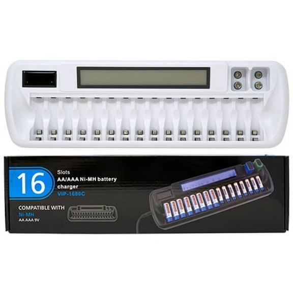 16 Slot AA / AAA / 9 Volt LCD Battery Charger
