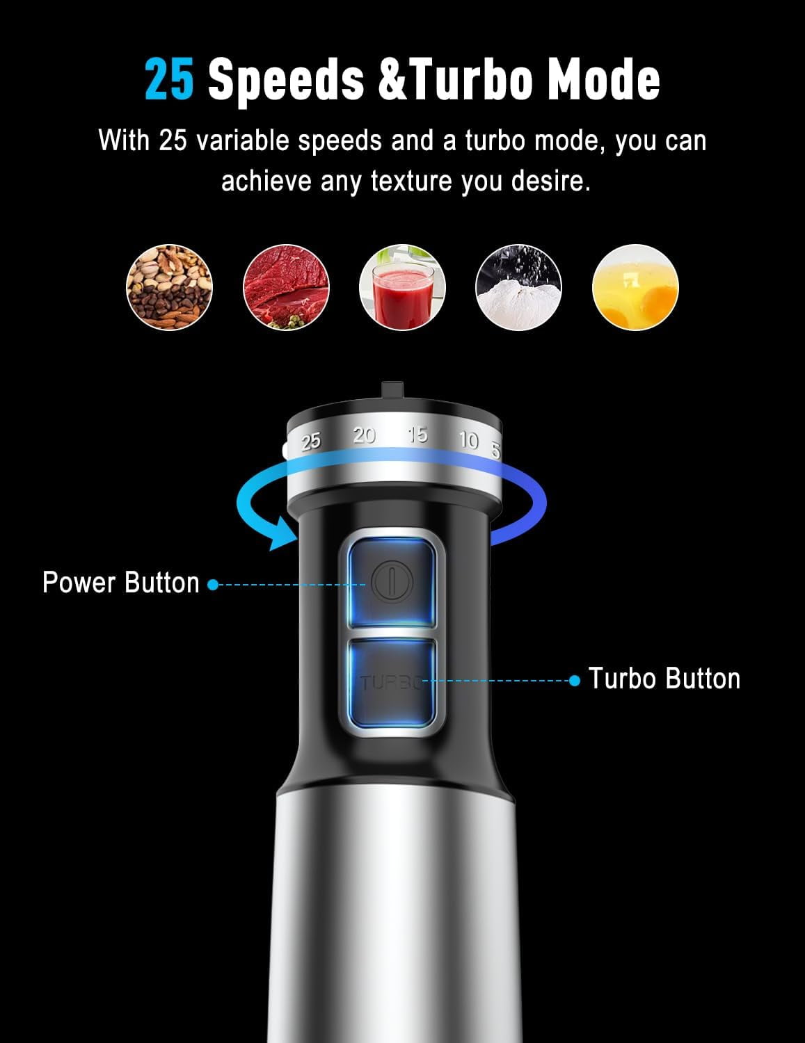 1000W Powerful Immersion Blender Handheld with 25-Speed, Scratch-Resistant Corded Hand Mixer with Heavy-Duty Copper Brushless Motor