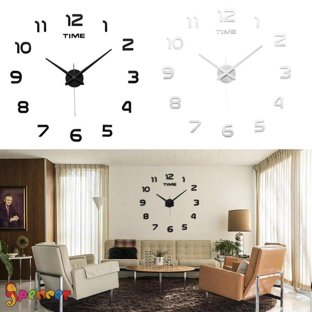 Wall Clock Sticker Decal 3D Art Deco Battery Operated Bedroom Big Mirror Clocks