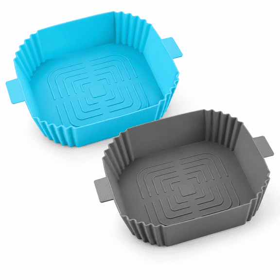 Air Fryer Pan,2 Piece Silicone Baking Mold,7.8 inches,Reusable,for Air Fryer,Oven,Microwave (Blue,Gray)