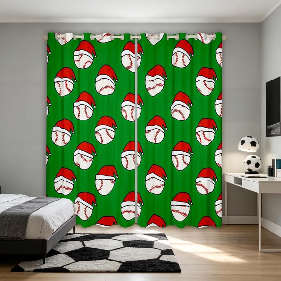 Manfei Cartoon Baseball Blackout Curtains, Merry Christmas Window Curtains Pack of 2 (38x45 Each), Vivid Green Red