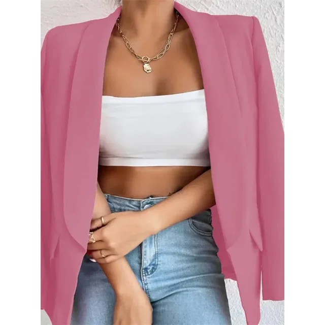 Women's Office Lightweight Loose Fit Solid Color Blazer Notch Collar Long Sleeve