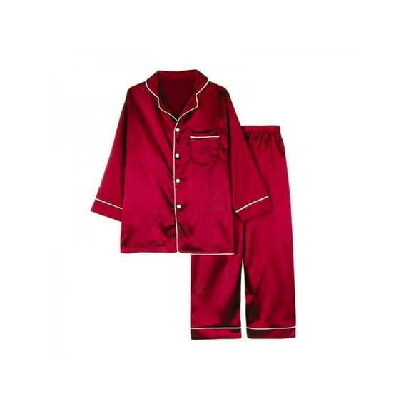 Kids Satin Pajamas Set Long Sleeve Button-Down 2-Pieces Soft Pajamas Sleepwear Loungewear 7-10 Years Boys Girls