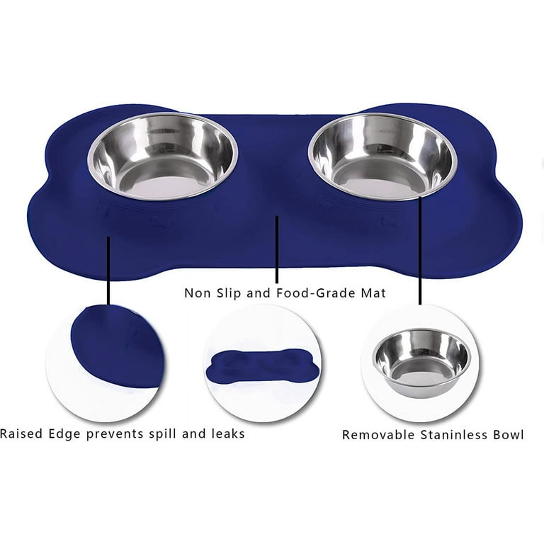 Silicone Pet Mat + Stainless Steel Double Diner - 3.5 Cups - Boots
